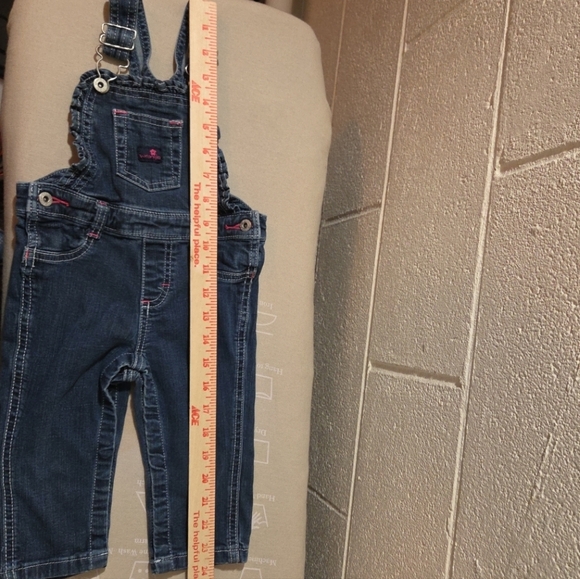 Wrangler Girls 12 Months Overalls Blue Soft Denim Pink Stitching - Picture 6 of 7